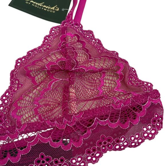 Fredericks of Hollywood Barbiecore Triangle Lace Bralette Bra Pink S NWT - Picture 2 of 7